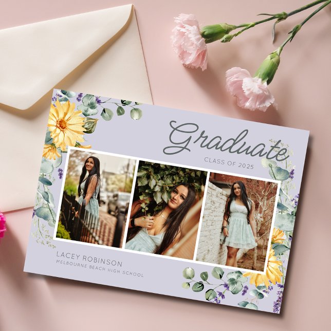 Wildblomsterfoto Girl High School Studentfest Inbjudningar (Wildflower Photo Girl High School Graduation Party Invitation)