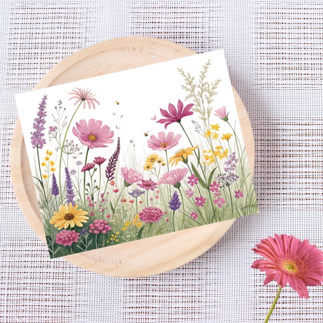WildblomsterGarden Postcard - Rosa, Gult och Lila Vykort (Skapare uppladdad)
