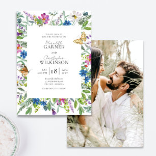 Wildblomsterinbjudan till fotobröllop inbjudningar