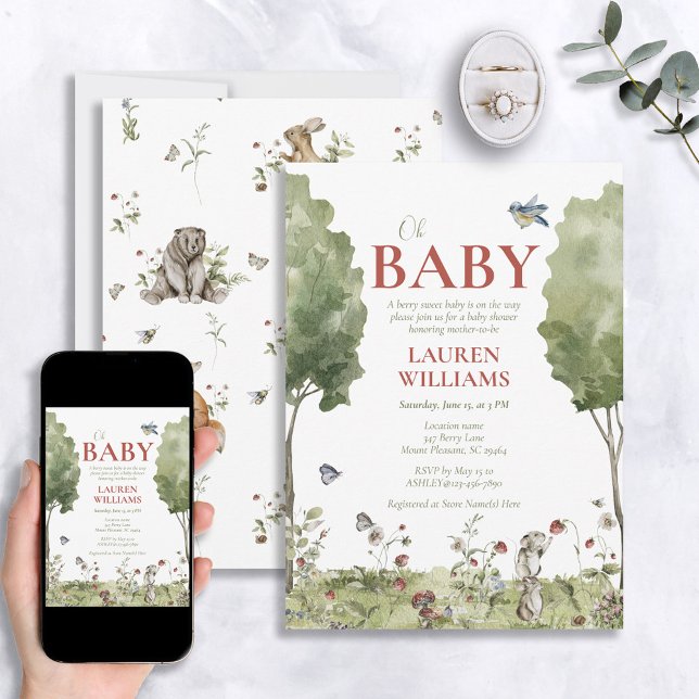 Wildblomsterjordgubbssommaren Oh Baby Shower Inbjudningar (Skapare uppladdad)