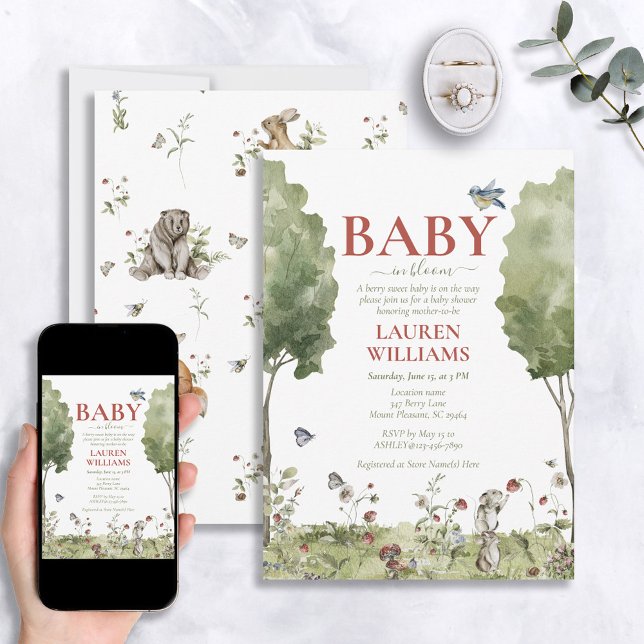 Wildblomsterjordgubbssommarstuga Baby i Bloom Show Inbjudningar (Skapare uppladdad)