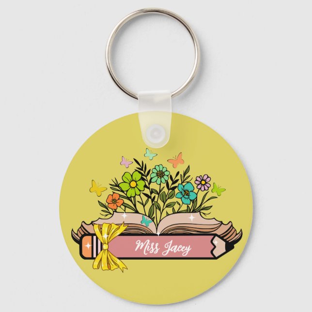 Wildblomsterlärare Namn, Personlig Lärare, gåva Nyckelring (Framsida)