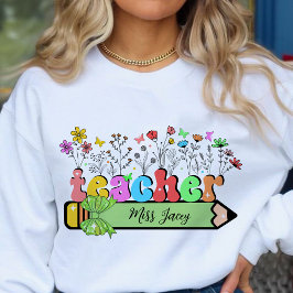 Wildblomsterläraren Namn Personlig, lärargåva T Shirt