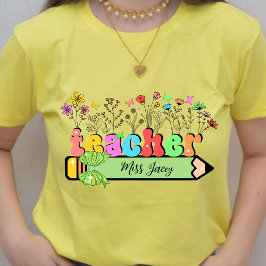 Wildblomsterläraren Namn Personlig, lärargåva T Shirt