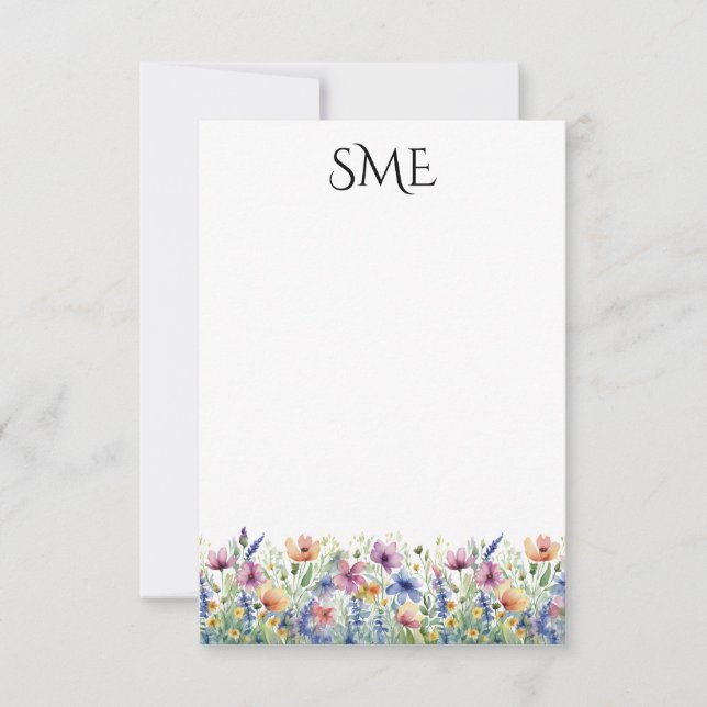 Wildblomstermonogram Stationery Tack Kort (Framsida)