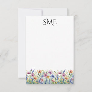 Wildblomstermonogram Stationery Tack Kort