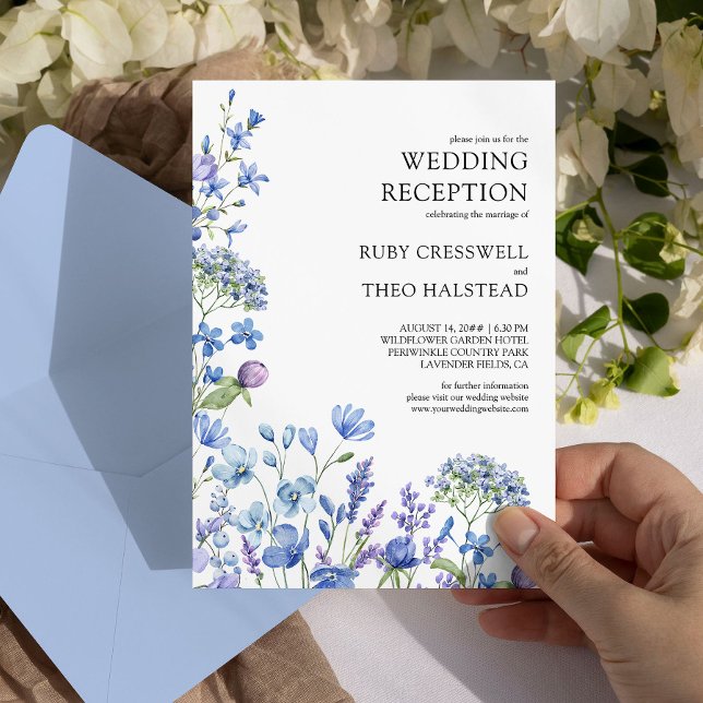 Wildblomstermottagning endast Lilac Periwinkle Brö Inbjudningar (Floral Wedding Reception Invitation from my Lilac + Periwinkle Wildflower Wedding Collection)
