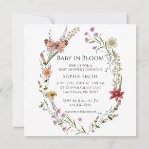 Wildblomsterodjur en babyskor i blomman inbjudningar