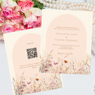 Wildblomsterpersika-båge QR OSA budget bröllop