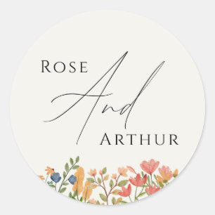 Wildblomsterskript Bröllop Classic Round Sticker Runt Klistermärke