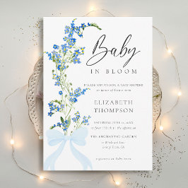 Wildblomstersoft Bloom Blue Bow Elegant Baby Showe Inbjudningar