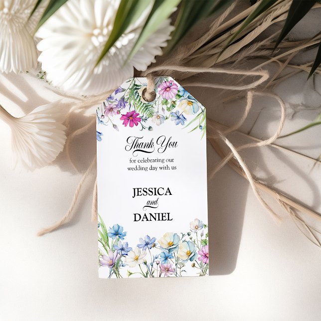 Wildblomsterträdgården Blommigt Bröllop Tack Favor Presentetikett (Thank You Gift Tags from the Wildflower Garden Wedding Collection by Darling & May)