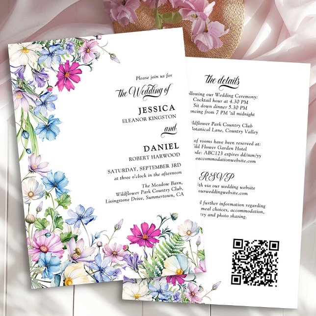 Wildblomsterträdgårdens Blommigt allt i ett Bröllo Inbjudningar (All in One Wildflower Garden Wedding Invitation by Darling & May)