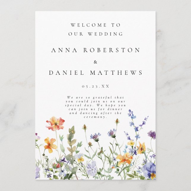 Wildblomsterträdgårdsbröllop Program (Framsida)