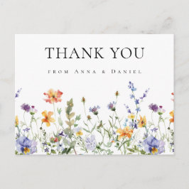 Wildblomsterträdgårdsbröllopets Tack vykort
