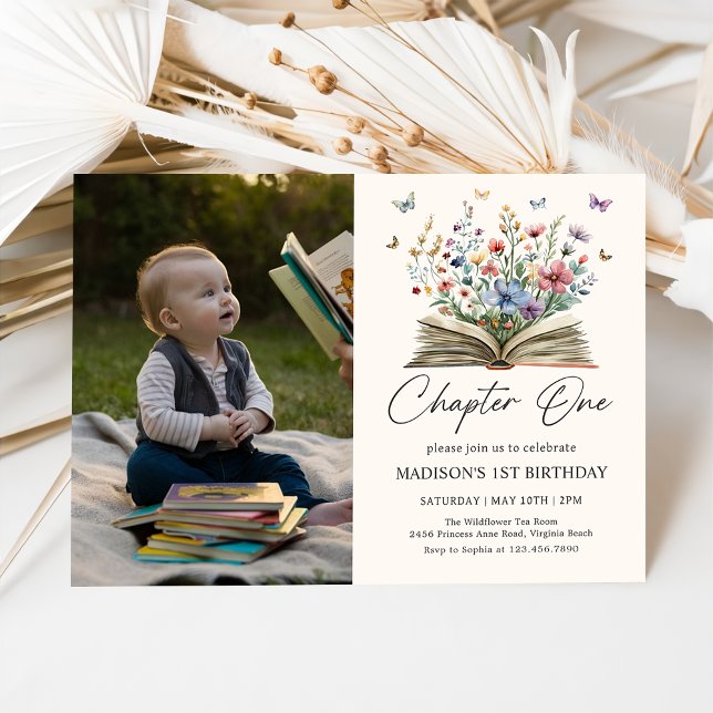 Wildblomstorybook Kapitel ett födelsemönsterfoto Inbjudningar (Skapare uppladdad)