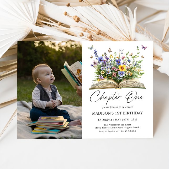 Wildblomstorybook Kapitel ett födelsemönsterfoto Inbjudningar (Skapare uppladdad)