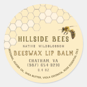 Wildblomswax Lip Balm-etikett Honeycomb & Bee Runt Klistermärke