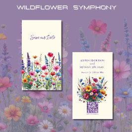 Wildblomsymfony-Bröllop spara datum- Visitkort