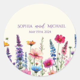 Wildblomsymfony Wedding Stickers Runt Klistermärke