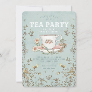 Wildblomtea Party födelsedag Inbjudningar