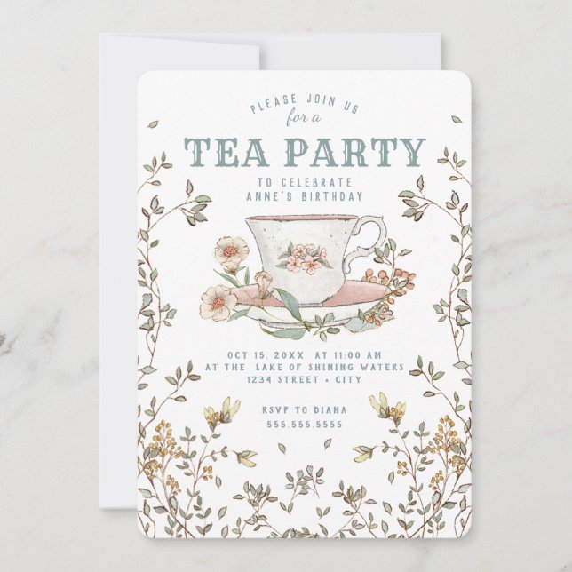 Wildblomtea Party födelsedag Inbjudningar (Framsida)