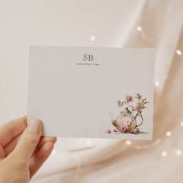 WildblomTea Party Watercolor Tea Initial Anteckningskort