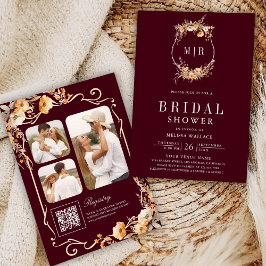 WildblomVapensköld QR Code Burgundy Möhippa Inbjudningar