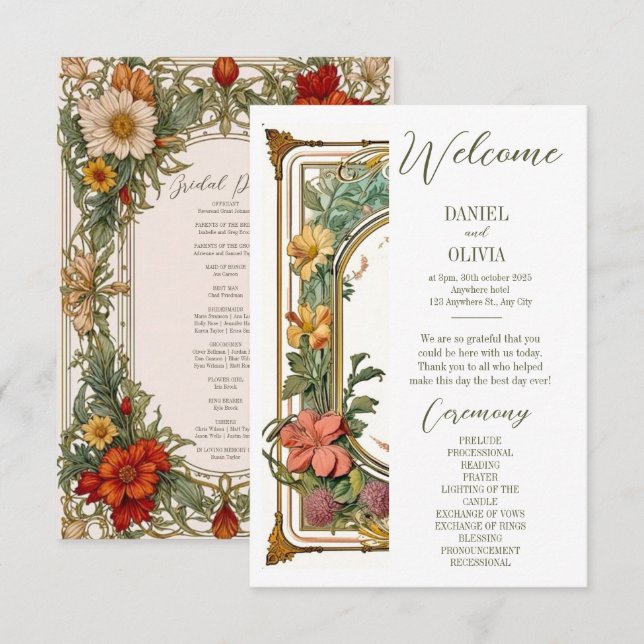 WildblomVictorian Ornate Gräns Weddin Programs (Fram/baksida)