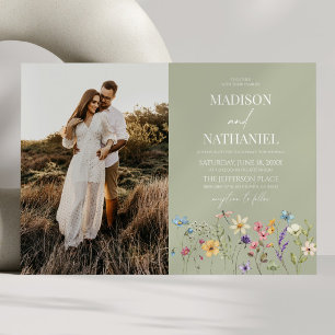 WildblomVild Flower Blommigt Garden Photo Bröllop Inbjudningar