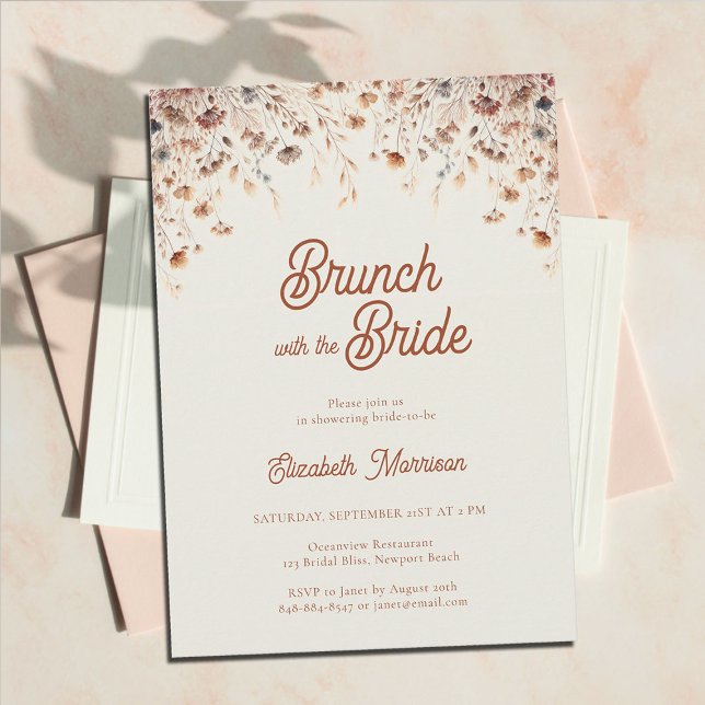 WildblomVintage Terracotta Möhippa Brunch Shower Inbjudningar (terracotta bridal brunch shower invitation wildflowers watercolor boho chic modern elegant classy)