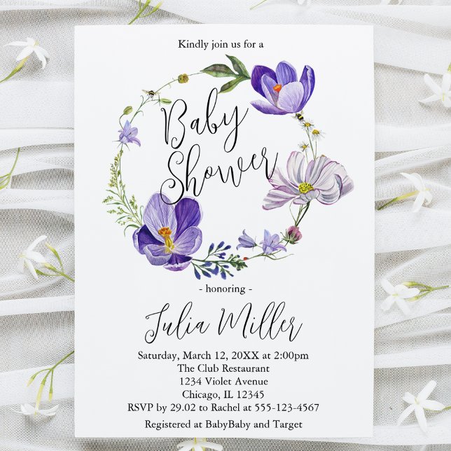 WildblomViolet Baby Shower Inbjudningar (Skapare uppladdad)