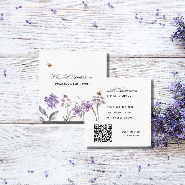 Wildblomviolett lavender QR-kod Fyrkantigt Visitkort (Skapare uppladdad)