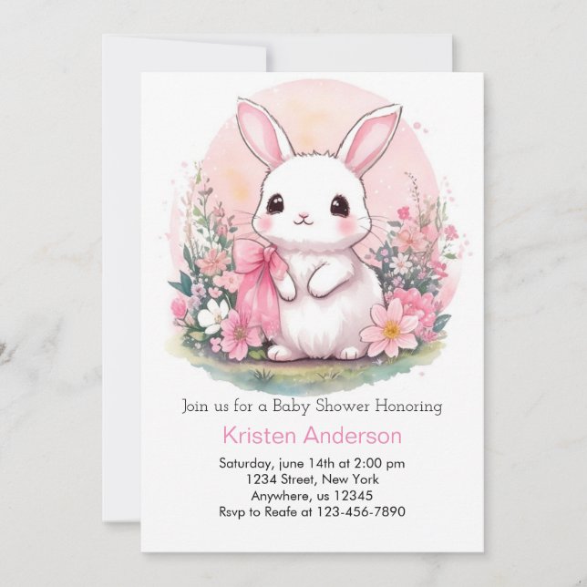 WildblomWonderland Bunny Girl Baby Shower Inbjudningar (Framsida)