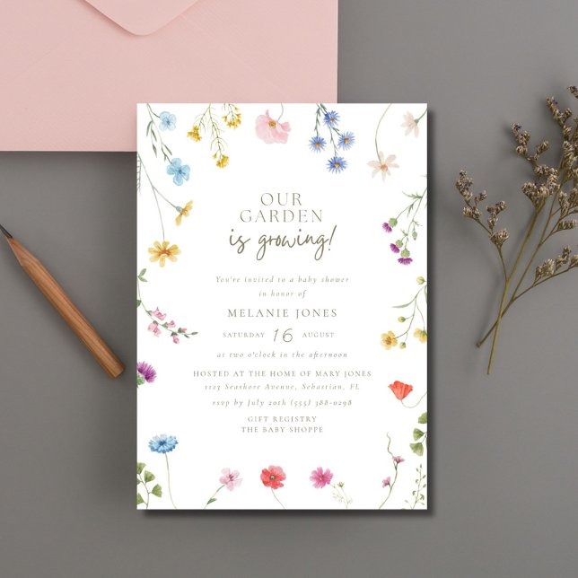 WildblomWonderland Gender Neutral Baby Shower Inbjudningar (Wildflower Wonderland Gender Neutral Baby Shower Invitation)