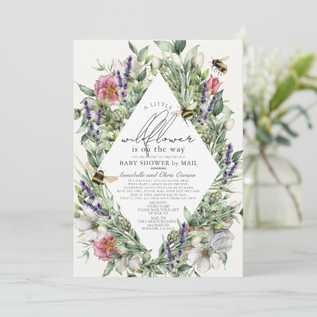 Wildblomy Greenery Rhombus Baby Shower by Mail Inbjudningar (Stående Fram)