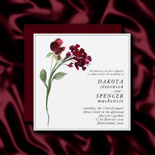 Wildbloom Crimson Red Bohemian Flower Bröllop Inbjudningar