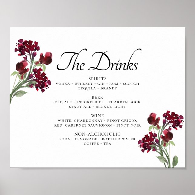 Wildbloom | Crimson Red Bohemian Flower Drink Meny Poster (Framsidan)