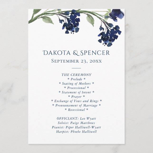 Wildbloom | Klassisk Blue Bohemian Garden Ceremony Program (Framsida)