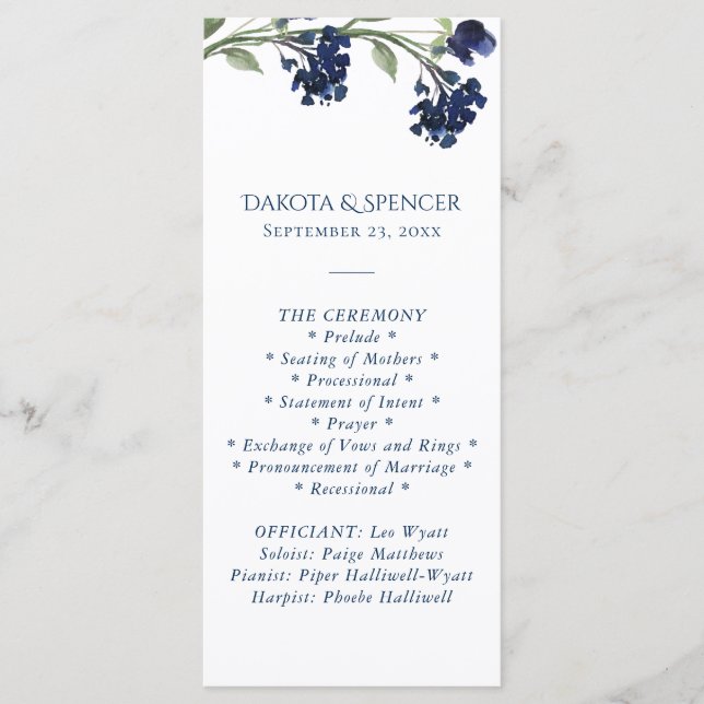 Wildbloom | Klassisk Blue Bohemian Garden Ceremony Program (Framsida)