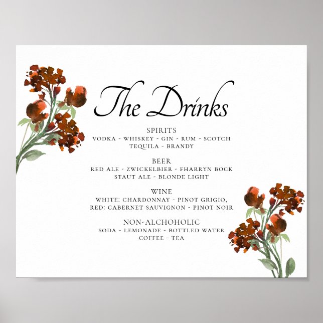 Wildbloom | Terracotta Orange Bohemian Drink Menu Poster (Framsidan)