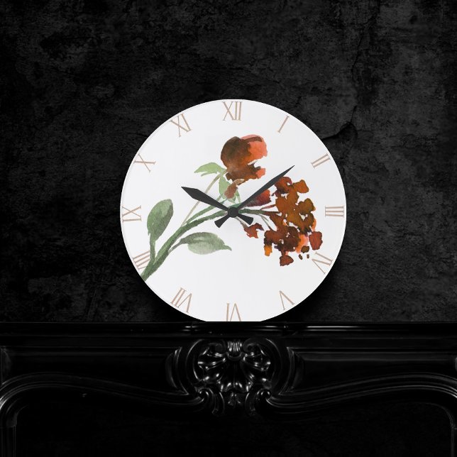 Wildbloom | Terracotta Orange Bohemian Flowers Rund Klocka (Skapare uppladdad)