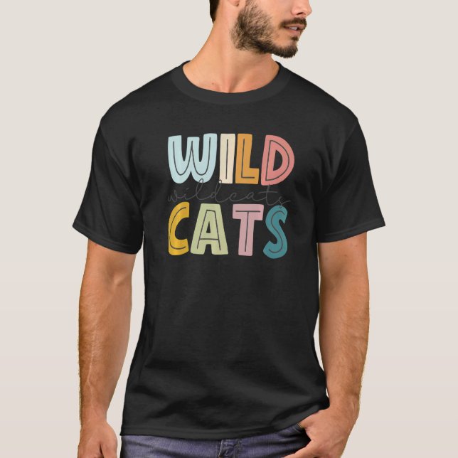 Wildcat Mascot School Spirit Sports Cheer Fläkt Te T Shirt (Framsida)