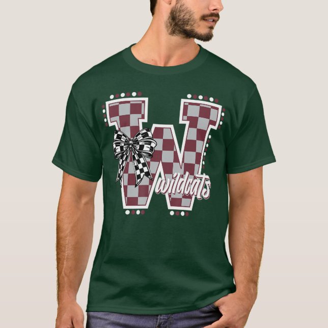 Wildcats Checkered Maroon Wildcat Pride School Spi T Shirt (Framsida)