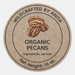 Wildcraved Organic Pecans Kraft Papprare Stil Runt Klistermärke