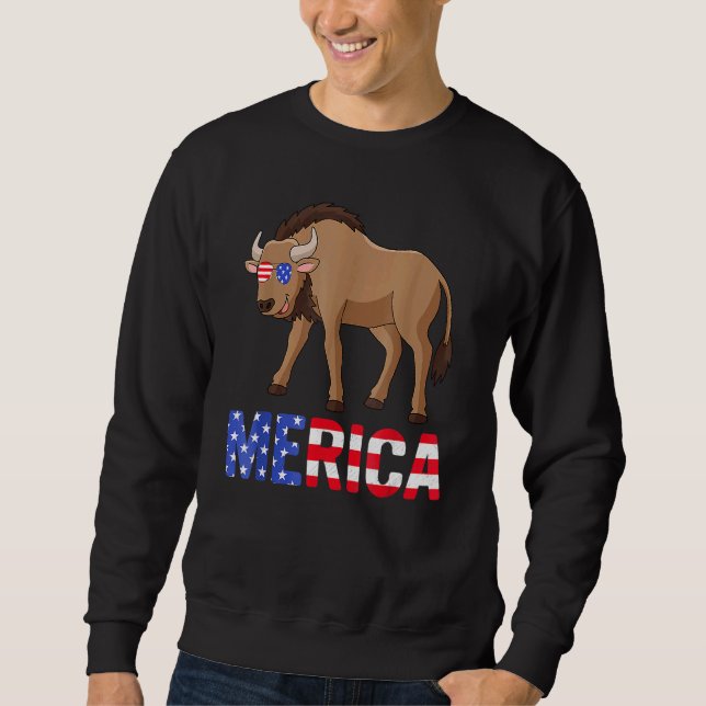 Wildebeest 4:e juli Merica Bära Sunglasses Amer Lång Ärmad Tröja (Framsida)