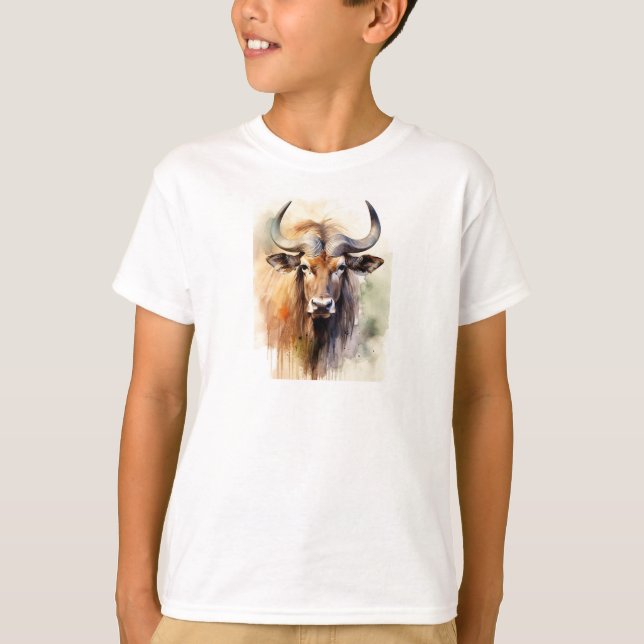 Wildebeest Watercolor T Shirt (Framsida)