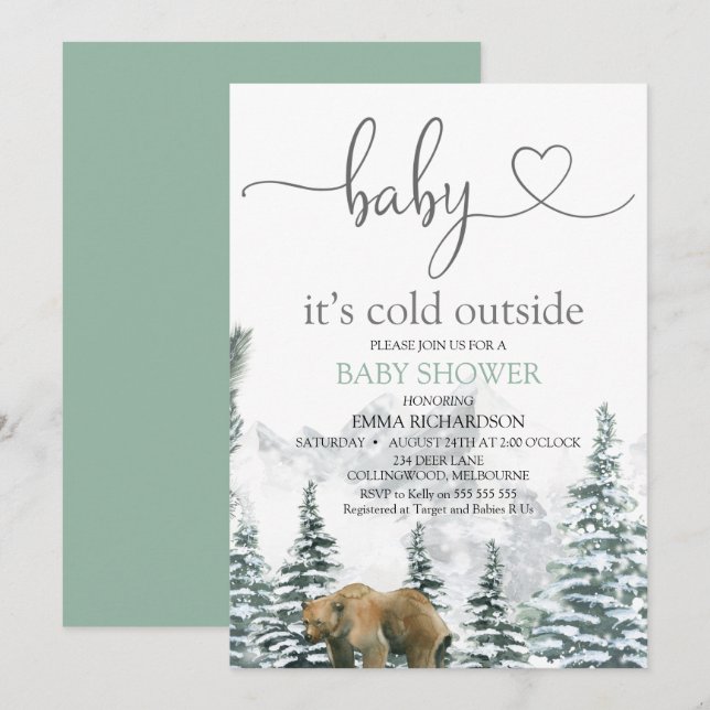 Wilderness Bear Baby sitt Kall utanför babyskor Inbjudningar (Fram/baksida)
