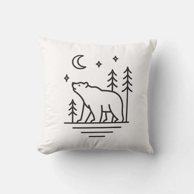Wilderness Bear Under the Moon Decorative Pillow Kudde (Framsida)