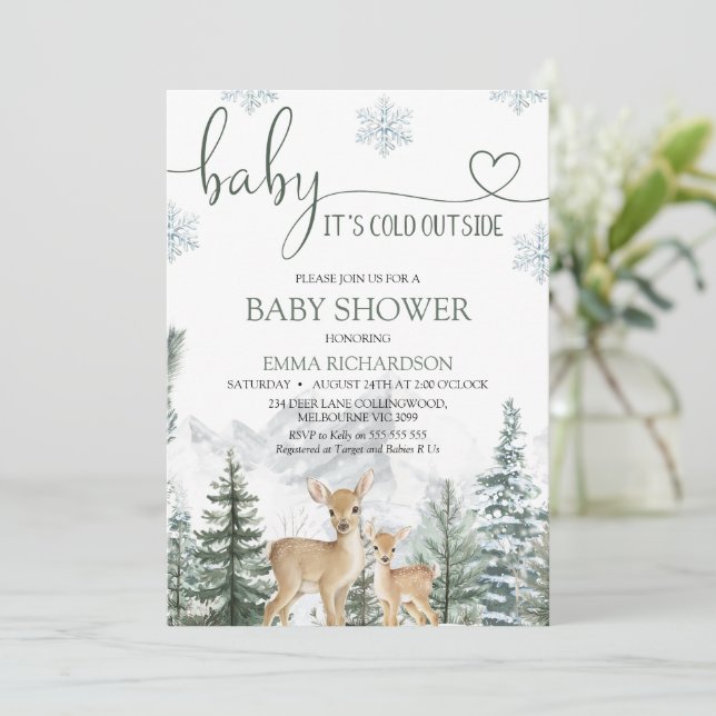 Wilderness Deer Baby Its Cold Outside Baby Shower Inbjudningar (Stående Fram)